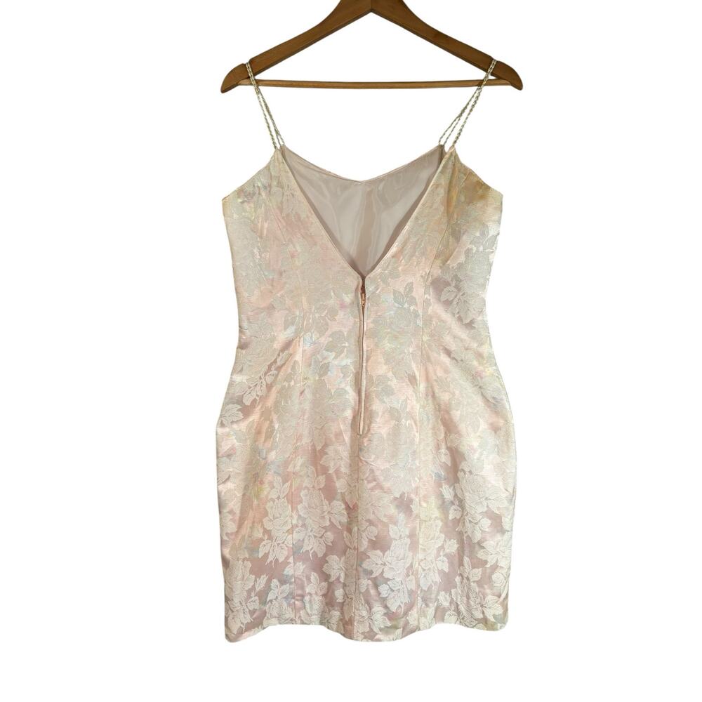 Ethereal‎ Fairy Pink Vintage Brocade Mini Dress Satin L Pearl Straps Feminine - Picture 10 of 16